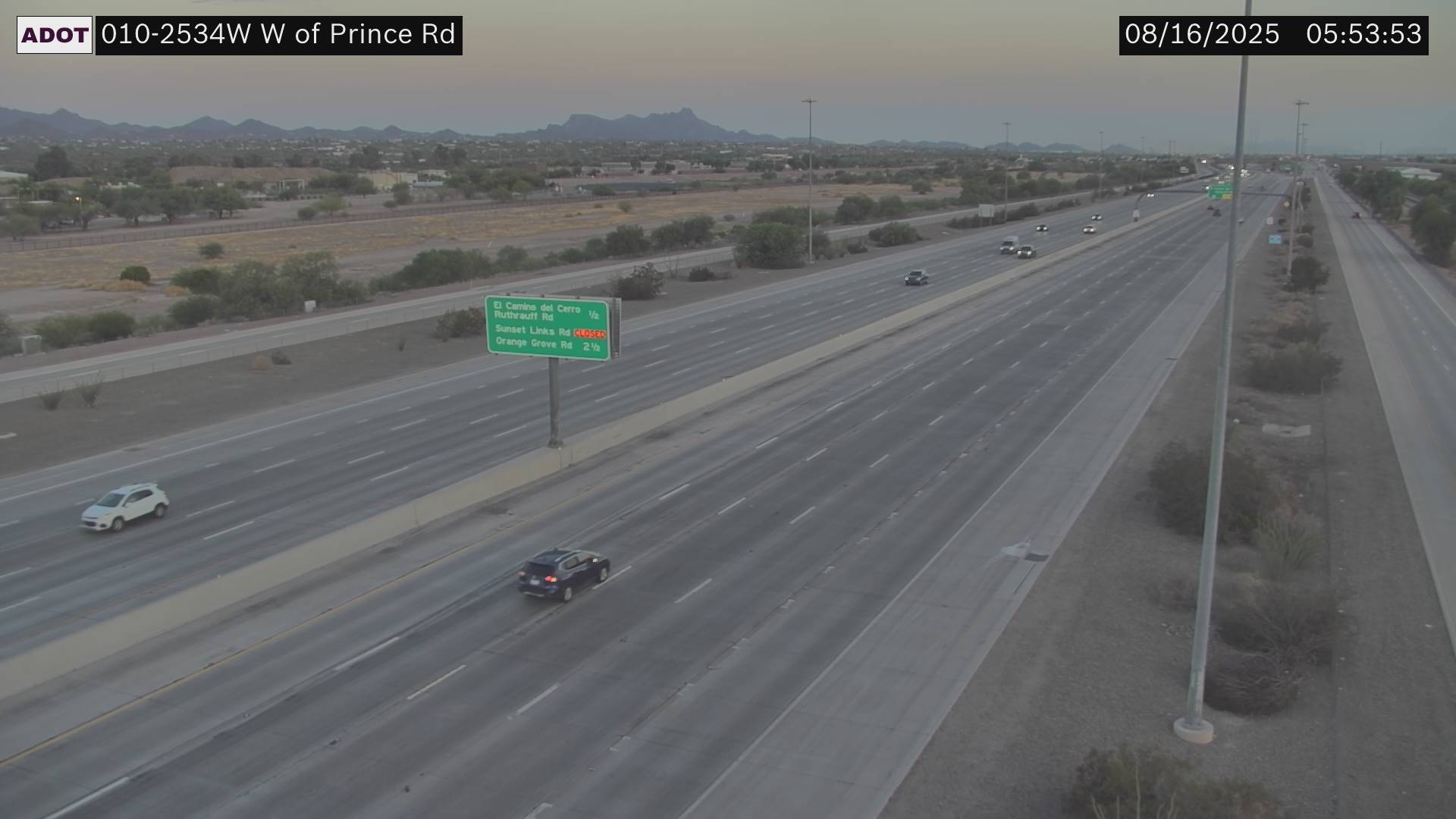 Traffic Cam I-10 WB 253.48 @N of Prince -  Westbound